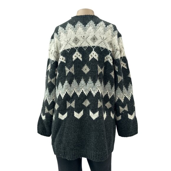 J. Jill Beaded Nordic Fair Isle Cardigan Sweater Wool Blend Womens M Petite Gray - Picture 2 of 11